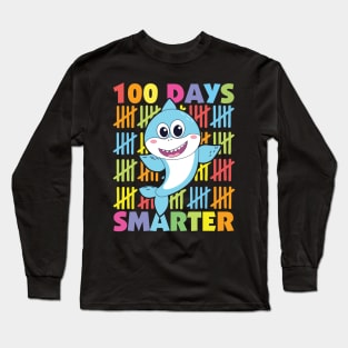 100th Day of School Teacher Cute Shark 100 Days Smarter Long Sleeve T-Shirt
